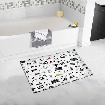 

Rock and Roll Music Signs Rockstar Record Label Skull Luxury Microfiber Washable Bath Rug For Floor Bathroom Bedroom Living Room