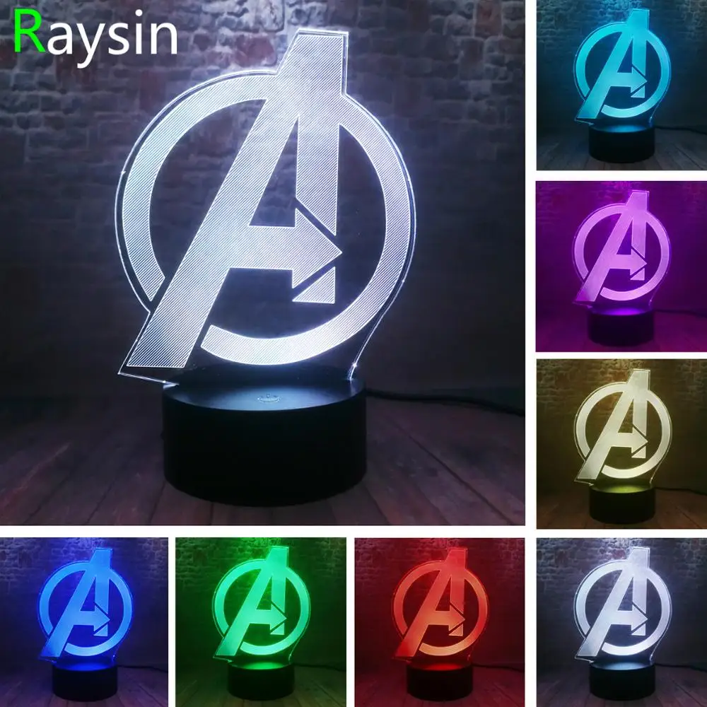 Креатив Мстители модель с 4 знаками логотипа супергерой Marvel Legends 3D RGB светодиодный