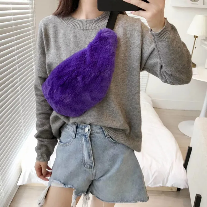

Autumn Winter Style Waist Bag Imitation Water Mink Bananka Travel Leisure Fanny Pack Women Walking Shopping Belly Band Belt bag