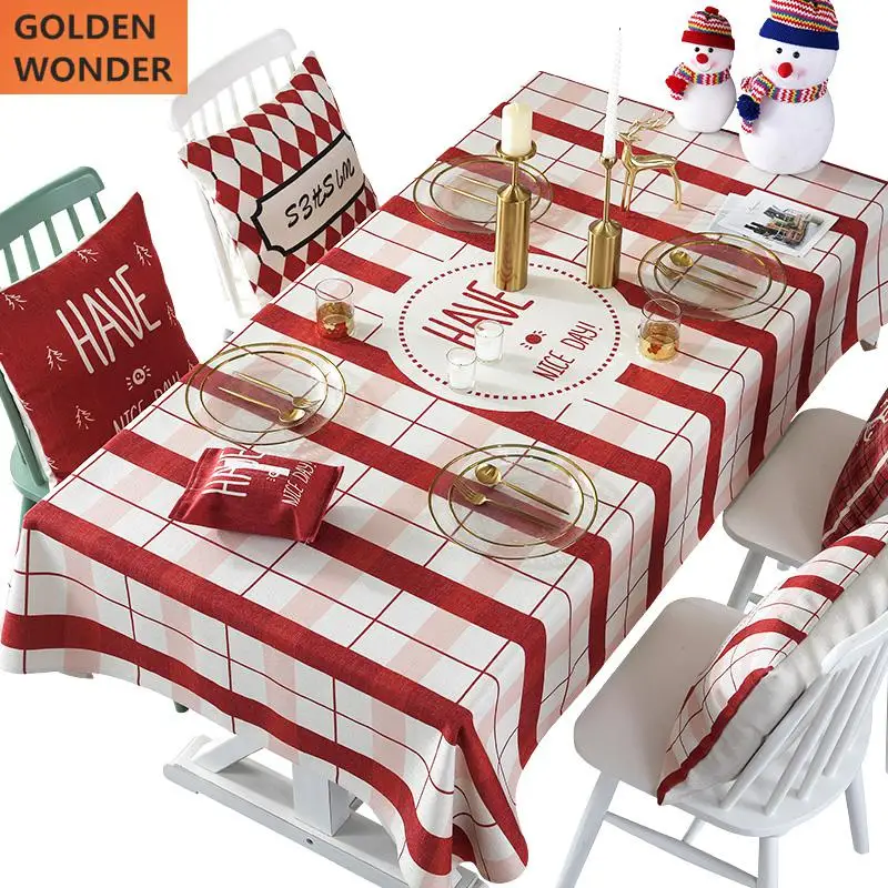 Christmas Cotton Tablecloth Wedding Decoration Red Cartoon Fashion Dinner Table Cloth