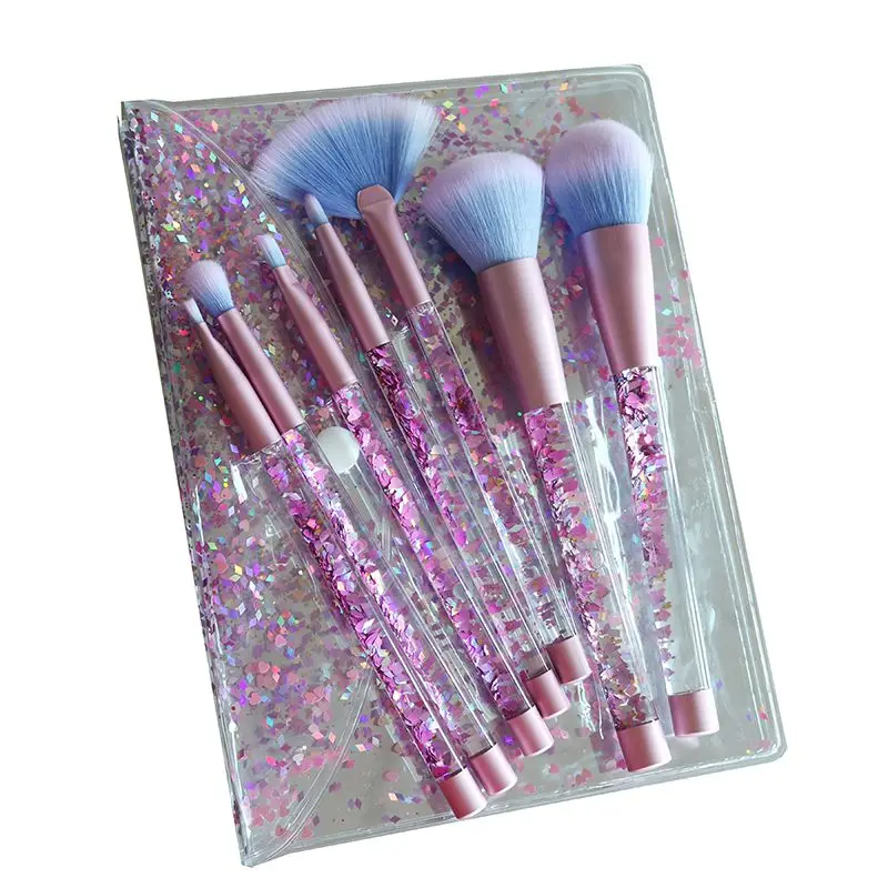 

7PC /Set Coshine Shiny Crystal Liquid Acrylic Handle Nylon Hair Makeup Tool Brush Set With Crystal Bag New Fashion