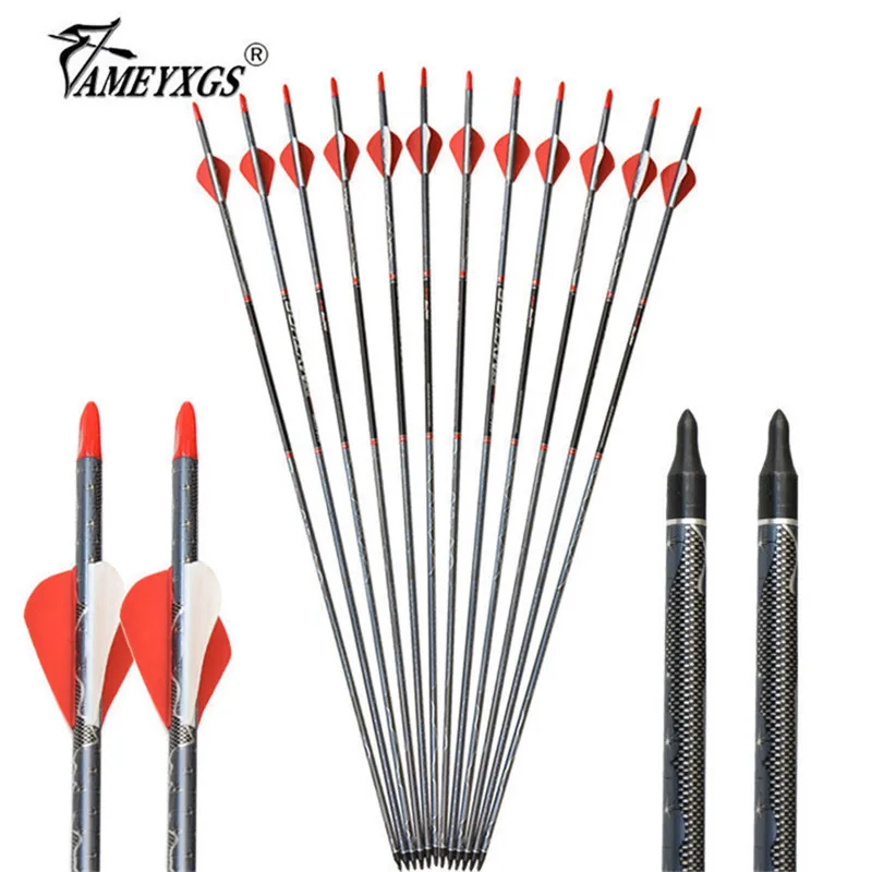

12/24pcs 31.5inch Archery 500 Spine Carbon Arrow Replaceable Arrowhead For Compound Recurve Bow Hunting Shooting Accessories