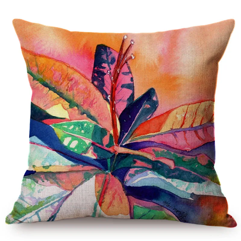 2019 Tropical Plants Leaf Watercolor oil Painting Cotton Linen Home Decoration Pillow Case Flowers Sofa Cushion Cover Car Pillow M073-3
