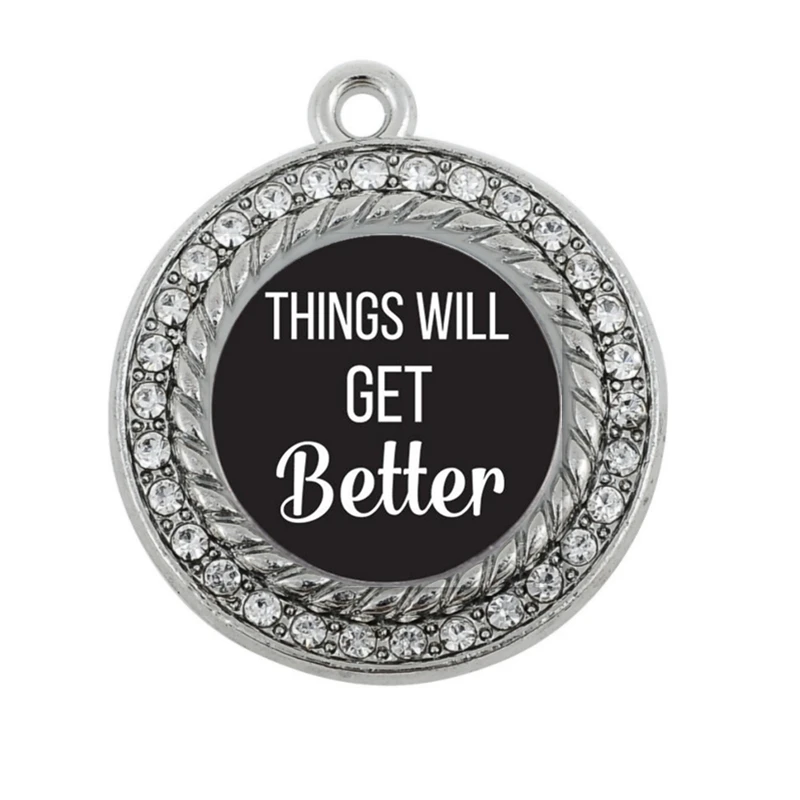 

THINGS WILL GET BETTER SQUARE CHARM ANTIQUE SILVER PLATED JEWELRY