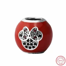 Desney I Love Minie мыши очаровательные бусины для женщин ювелирные изделия с розовой CZ красной эмалью DIY Fit PANDORA Подвески Серебро 925 FL465