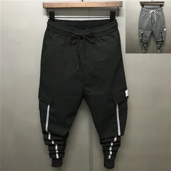 

2018 Summer New Thin Slim Mne's Pencil Pants Pockets Solid Ankle-Length Elastic Boy Casual Trousers Drawstring Middle Waist City
