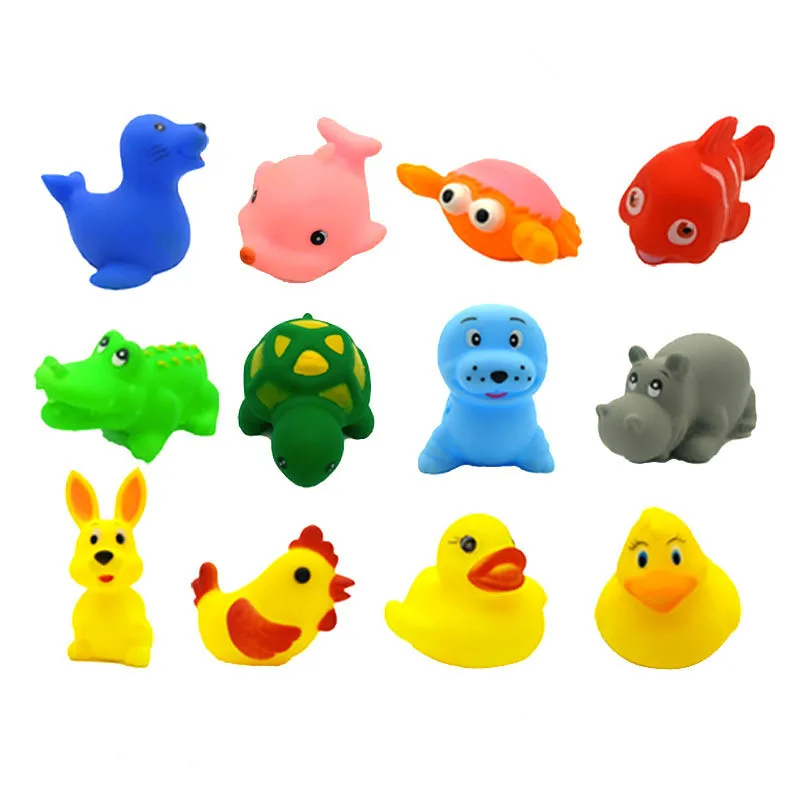 5pcs Lovely Rubber Animals With Sound Toys For Baby Shower Bath Random