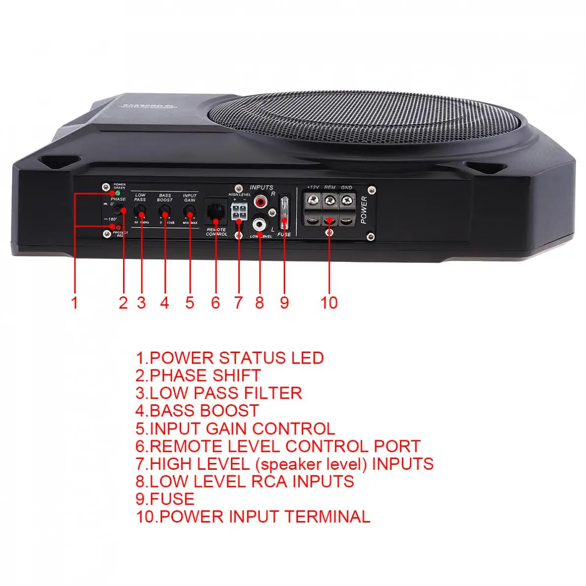 Universal Negro 10 pulgadas 12 V 600 W fuselaje delgado bajo asiento coche activo Subwoofer altavoz amplificador de graves Universal Negro 10 pulgadas 12 V 600 W fuselaje delgado bajo asiento coche activo Subwoofer altavoz amplificador de graves