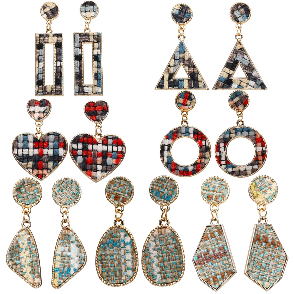 17KM Fashion Geometric Cotton Drop Earrings For Women Vintage Heart Round Triangle Dangle Earring Brincos Pendant Jewelry Gifts