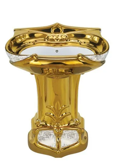 Цветной литографический цветочный Золотой унитаз/раковина для ванной комнаты позолоченный керамический унитаз роскошный пьедестал Европейская сантехника