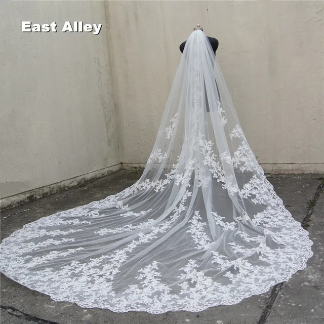 118 Long 110 Wide 1 Layer Lace Lique Wedding Veil Cathedral 118 Long 110 Wide 1 Layer Lace Lique Wedding Veil Cathedral Length Bridal