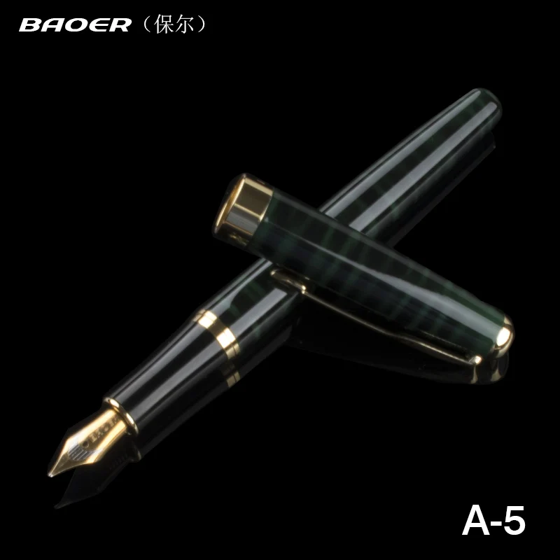 Ручка перьевая Baoer 388 черная и зеленая металлическая средний наконечник|fountain