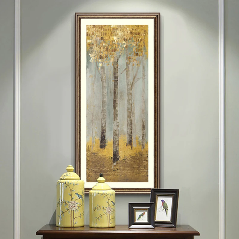 

Modern Abstract Oil Painting Posters and Prints Canvas Wall Art Pictures Abstract Golden Trees for Living Room Decor No Frame