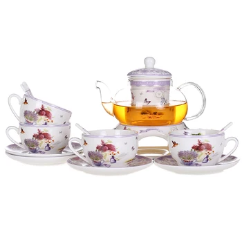 

Kettle boiling Tea Service glass porcelain Tea Set with Candle Heating Base Mrs Afternoon Tea Tea-things Gift Weeding decoration
