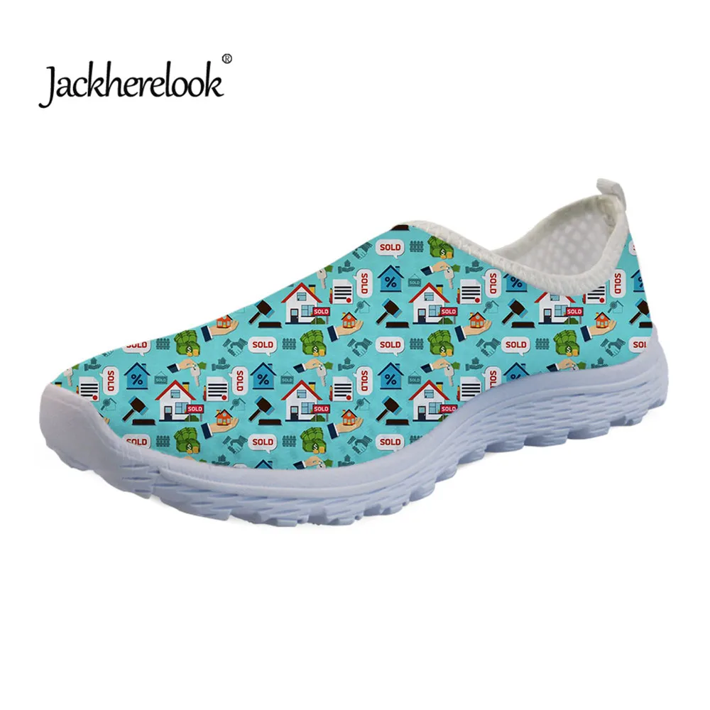 

Jackherelook Real Estate Pattern Cartoon Women's Shoes Sneakers Flats Summer Stylish Female Light Weight Mesh Shoes Woman 2019