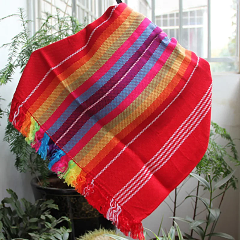 

Free Shipping Ancient Tradition Of Wind Woven Carpet Colorful Rainbow Blanket