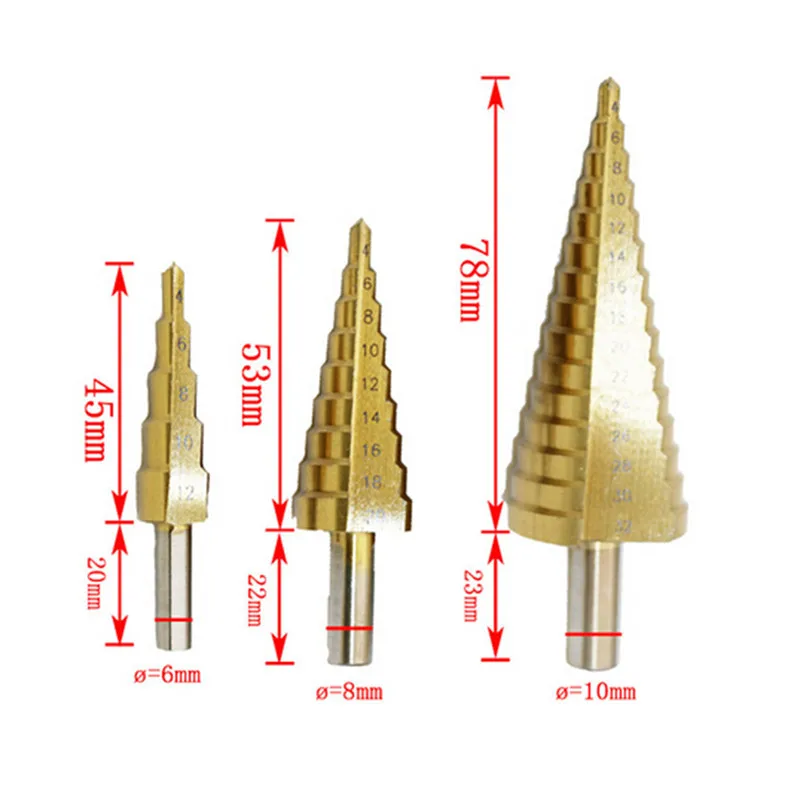 Step drill bit 32mm Triangle auger drill 4-32mm/4-20mm/4-12mm Triangular shank drill spiral groove step triangular pagoda shape