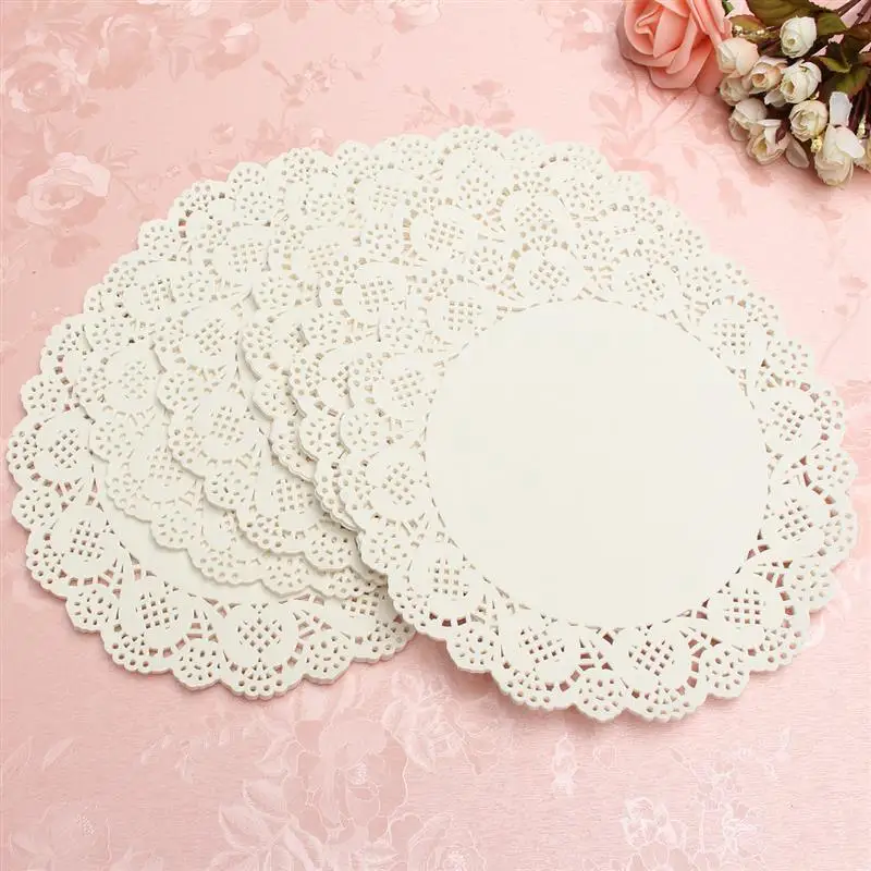 100pcs Circle Lace Paper Doilies Placemats Wedding Party Tableware White Paper Mats Placemat Decorative DIY Scrapbooking Crafts
