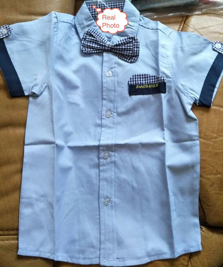   2018 Summer Male Children'S Clothing Baby Child Kids Boy Short-Sleevechild Bow Tie Shirt (1)