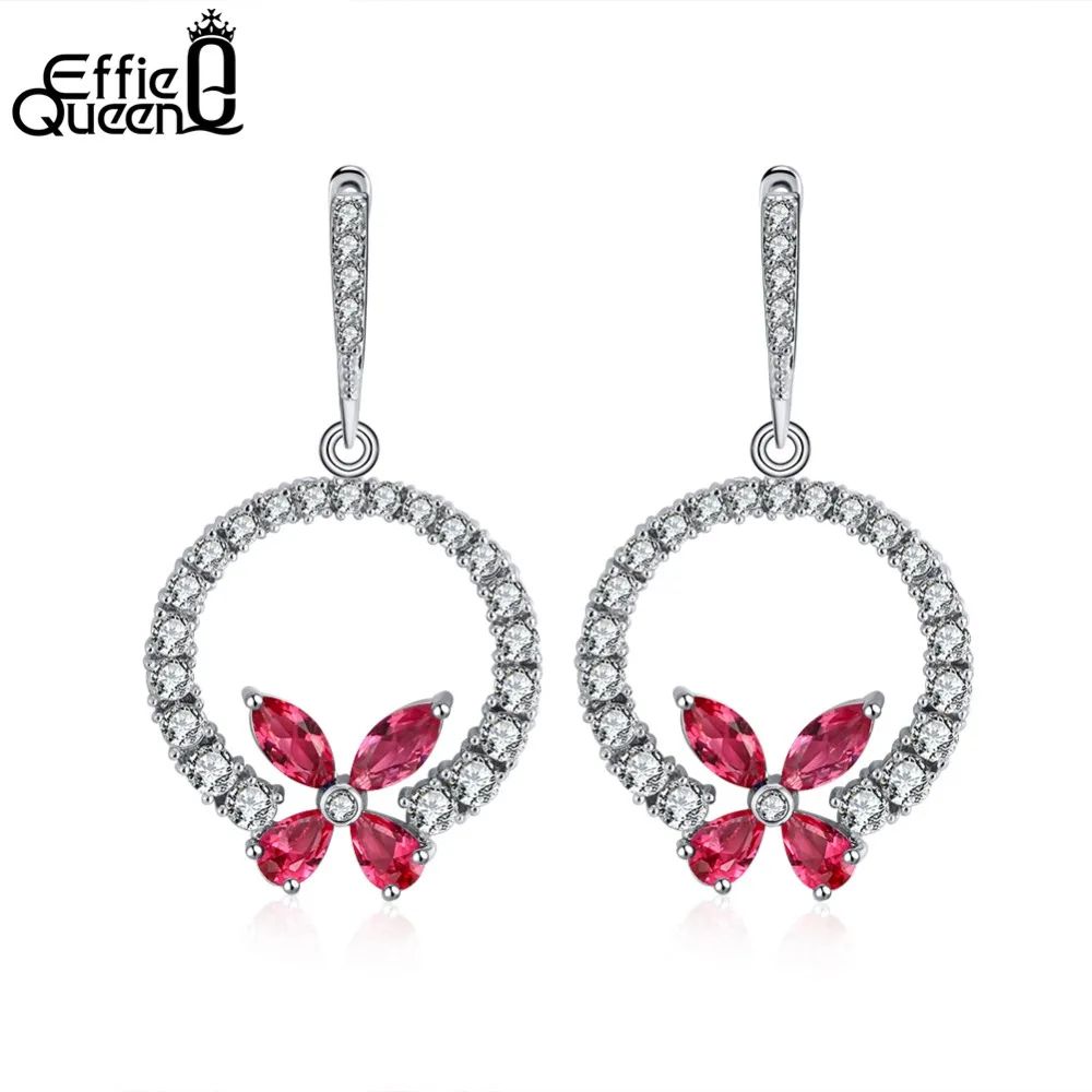 Effie Queen красный цветок кристалл серьги круглые с цирконием кубической огранки