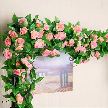 

245cm Wedding decoration Artificial Fake Silk Rose Flower Vine Hanging Garland Wedding Home Decor Decorative Flowers & Wreaths
