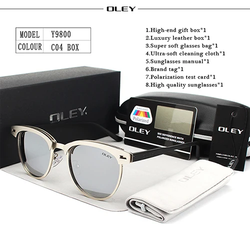OLEY ретро круглые мужские солнцезащитные очки Брендовые дизайнерские wo Мужские поляризационные солнцезащитные очки защитные очки для вождения gafas de sol Y9800 - Цвет линз: Y9800 C4 BOX