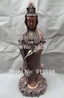 

24" Chinese Pure Bronze Buddhism Stand Kwan-Yin Goddess Guan Yin Pot Statue