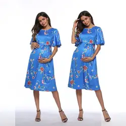 Платья для беременных женщин с коротким рукавом платье с цветочным принтом Ropa Premama летняя повседневная одежда для мам M-2XL