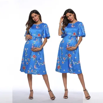 

Maternity Dresses Pregnant Women's Short Sleeve Dress Floral Printed Dress Ropa Premama Summer Casual Clothes For Mothers M-2XL