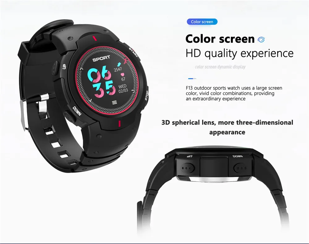 Фитнес трекер спортивные Цвет ЖК Smartwatch F13 Смарт часы Bluetooth Ip68 Водонепроницаемый Мульти Спорт режим Push сообщение