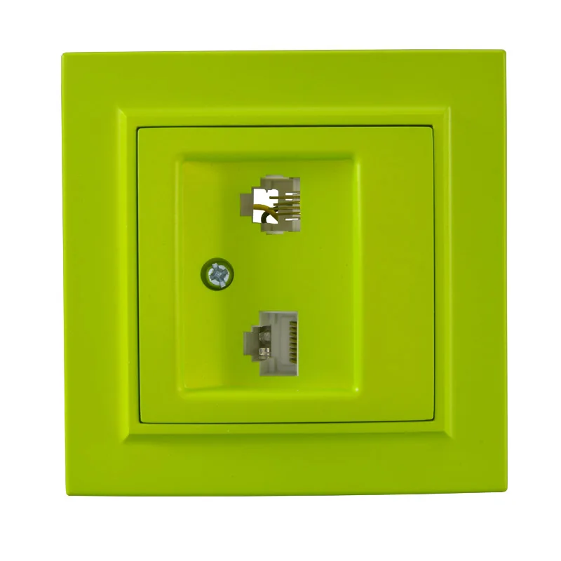 

2019 Pop Socket Yellow Green RJ45+RJ11 Euro Wall data with Telephone Socket Power Supply Wall Mount Charger legrand livolo