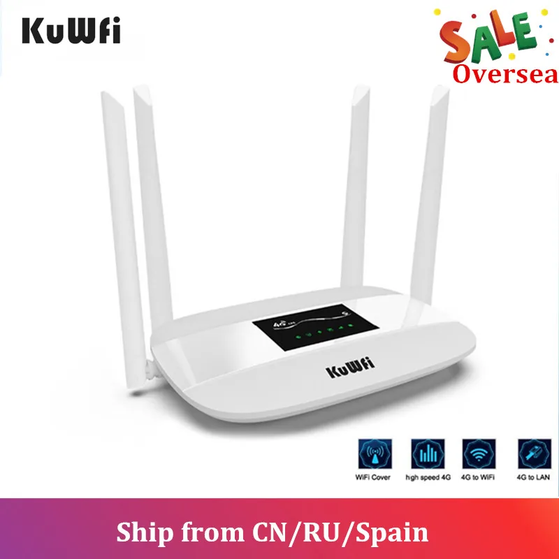  KuWFi Unlocked 4G LTE Wireless Router 300Mbps Indoor Wireless CPE Router 4Pcs Antennas With LAN Por