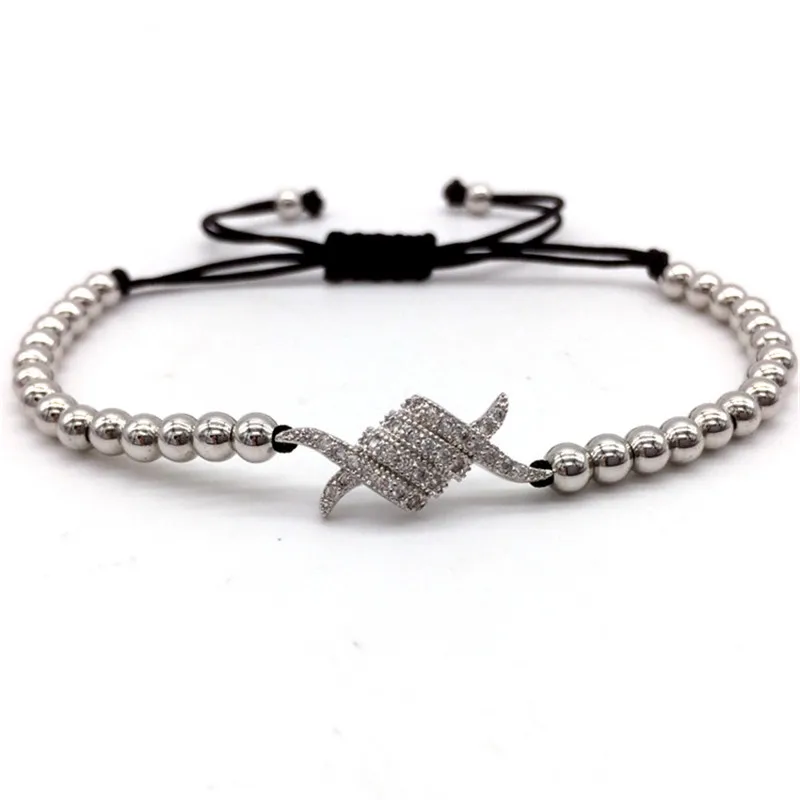 

2019 Hot Fashion Pave CZ Women Bracelet 4 MM Copper Beads Bracelet Women Braided Macrame Adjustable Bracelet For Women Jewelry