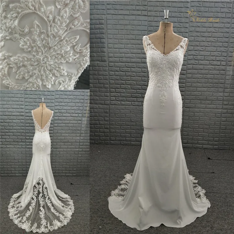New Fashion Real Sample Mermaid Wedding Dress Backless Beach Sexy Wedding Gowns 2019 Panel Lace Appliqued Wedding Dresses New Fashion Real Sample Mermaid Wedding Dress Backless Beach Sexy Wedding Gowns 2019 Panel Lace Appliqued Wedding Dresses