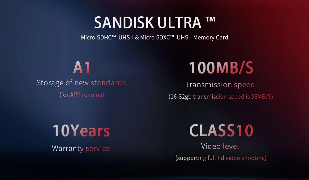 100% SanDisk MicroSD карты Class10 TF карты SDXC 16 GB 32 ГБ, 64 ГБ и 128 ГБ 200 gb 256 gb 100 МБ/с. карты памяти