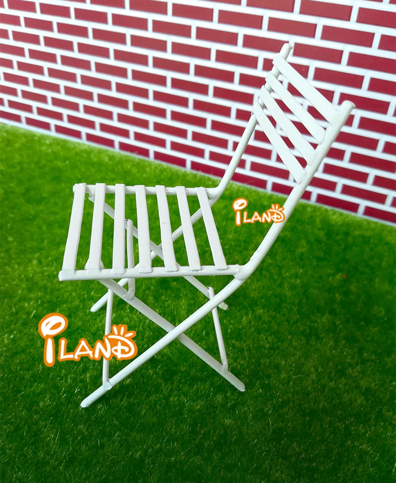 Table/&Chairs Set Dollhouse Miniature Furniture Iron Metal White Leisure WG015