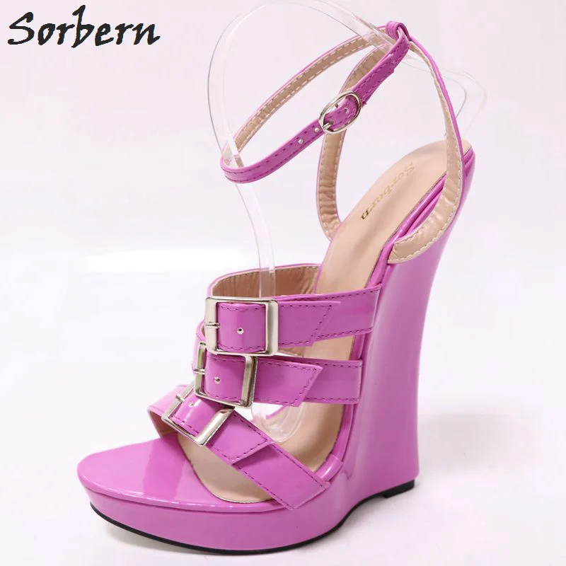Sorbern Violet Shiny High Heel Sandals Slingbacks Women Platforms Wedges Shoes For Women Custom Color Summer Sandals New 2019 Sorbern Violet Shiny High Heel Sandals Slingbacks Women Platforms Wedges Shoes For Women Custom Color Summer Sandals New 2019