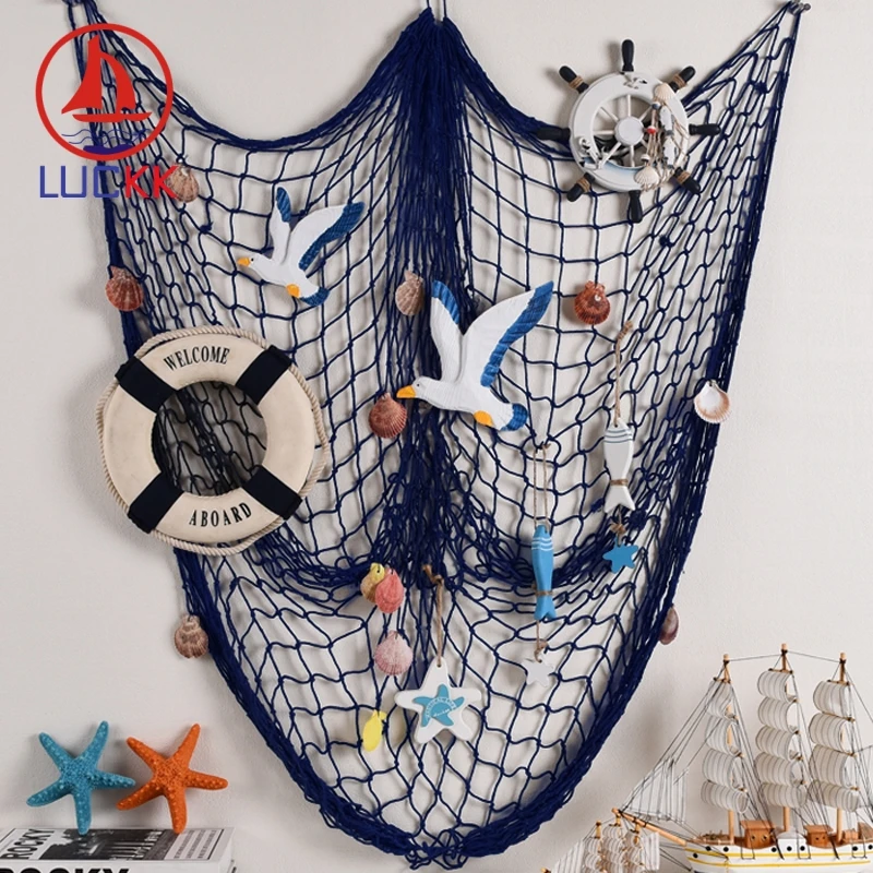 

LUCKK 100*200CM Mediterranean Style Fishing Net Hemp Rope Shell 3D Party Photography Nautical Ocean Theme Home Decor Marine Prop