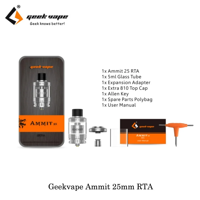 Оригинальный атомайзер GEEKVAPE AMMIT 25 RTA емкость 2 мл/5 мл Улучшенная система 3D
