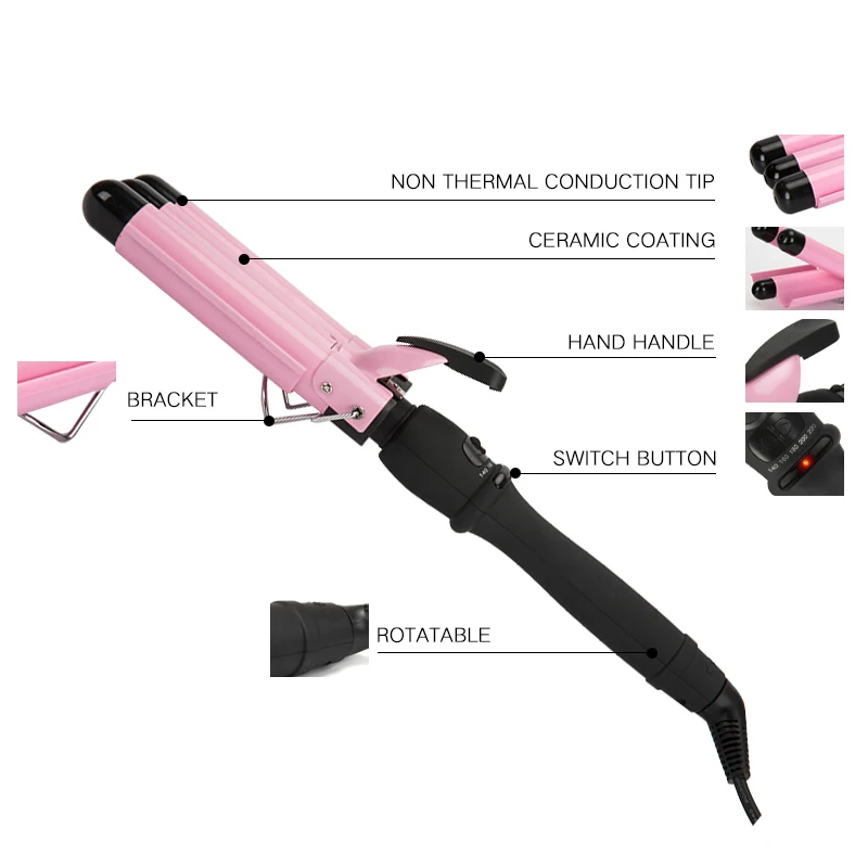 Professional 110-220v Hair Curling Iron Ceramic Triple Barrel Hair Curler Deep Pearl Waving Curly S