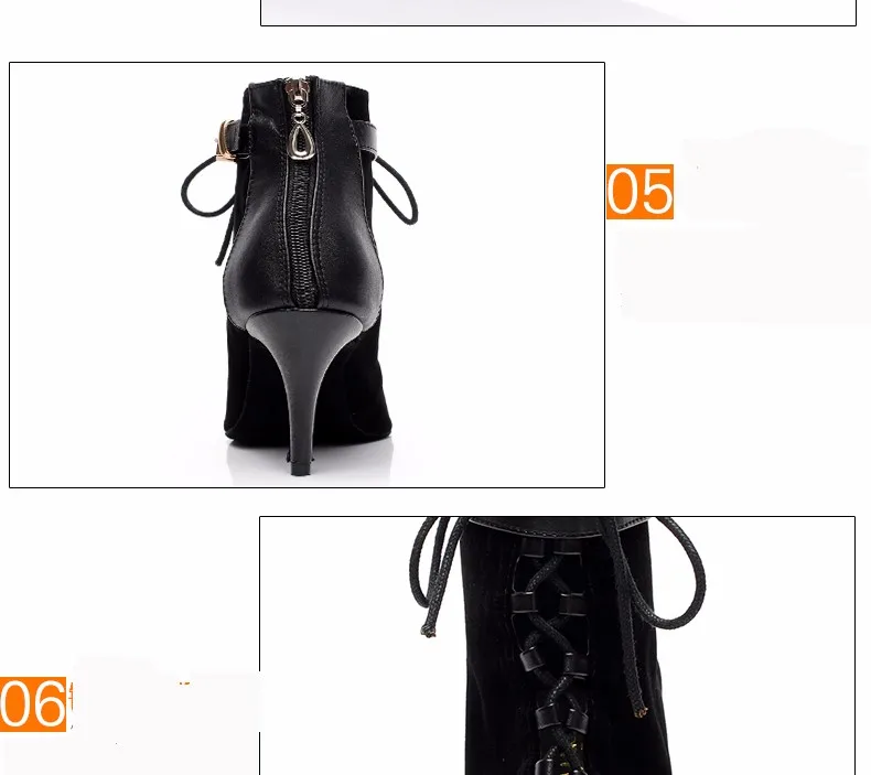 Женская обувь для бальных танцев; обувь для латинских танцев; черные ботинки; обувь для сальсы, Танго, самбы, бачаты; танцевальные Ботинки на каблуке 8,5 см; VA30 1894