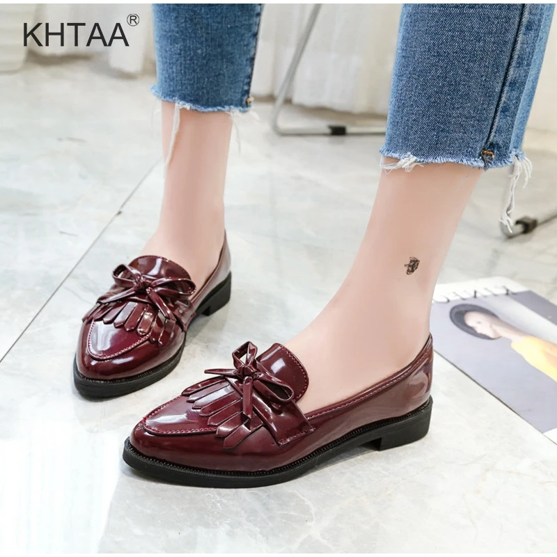 

Platform Low Heels Woman Flat Shoes Autumn Pointed Toe Slip On Butterfly Knot Ladies Footwear Tassel Oxford Casual Female Flats
