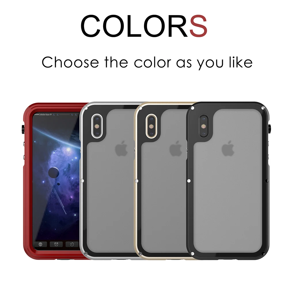 Ascromy For iPhone X Case Shockproof IP68 Waterproof Metal Bumper Cover For Appe iPhone 7 Plus 8 8plus Water Proof Accessories (7)