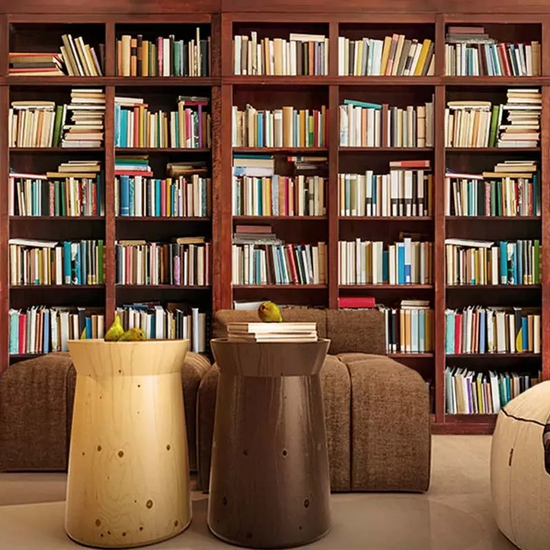 مخصصة الأوروبية الرجعية خزانة الكتب مكتبة الجداريات ورق حائط لغرفة المعيشة 3D ستيريو جدارية خزانة رف كتب خلفيات