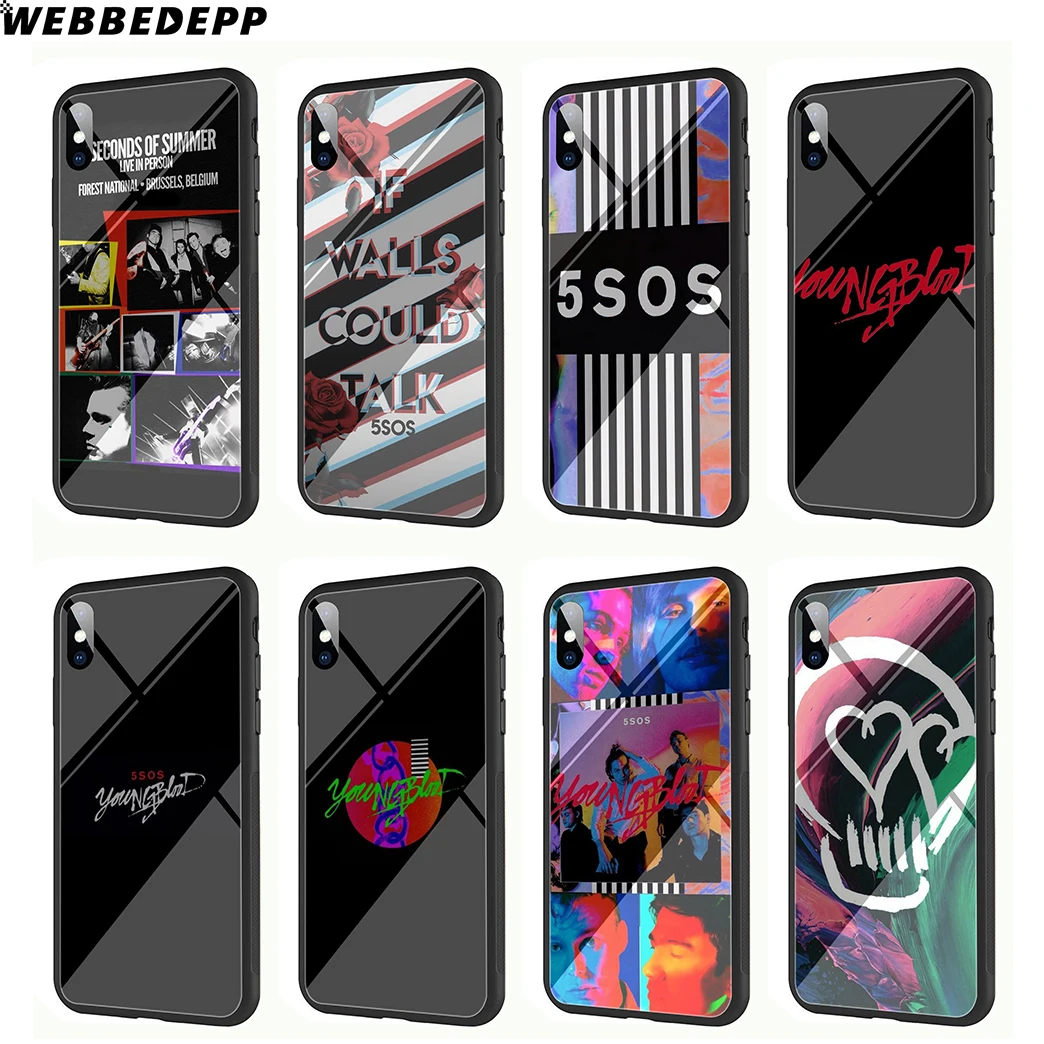 

WEBBEDEPP 5 Seconds of Summer 5SOS Tempered Glass Phone Case for Apple iPhone Xr Xs Max X or 10 8 7 6 6S Plus 5 5S SE