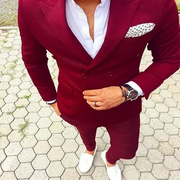 

Peaked Lapel Double Breasted Suit Terno Masculino (Jacket+Pant)Costume Homme Plus Size Men Suits Fashion Latest Coat Pant Design