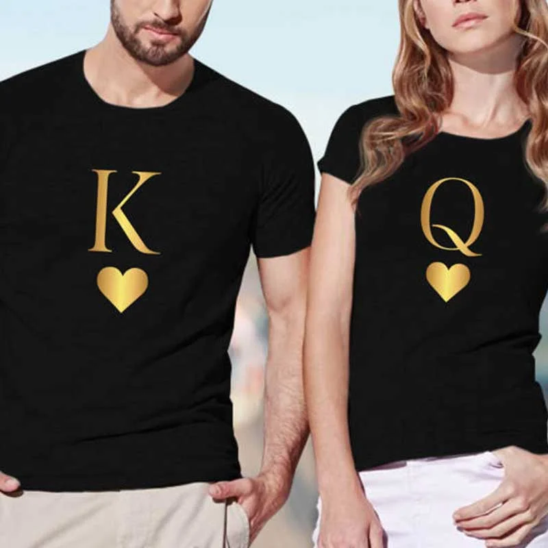 

Fashion King Queen Heart Streetwear Tshirts 2019 Summer Women Men Short Sleeve Casual Couple Lover