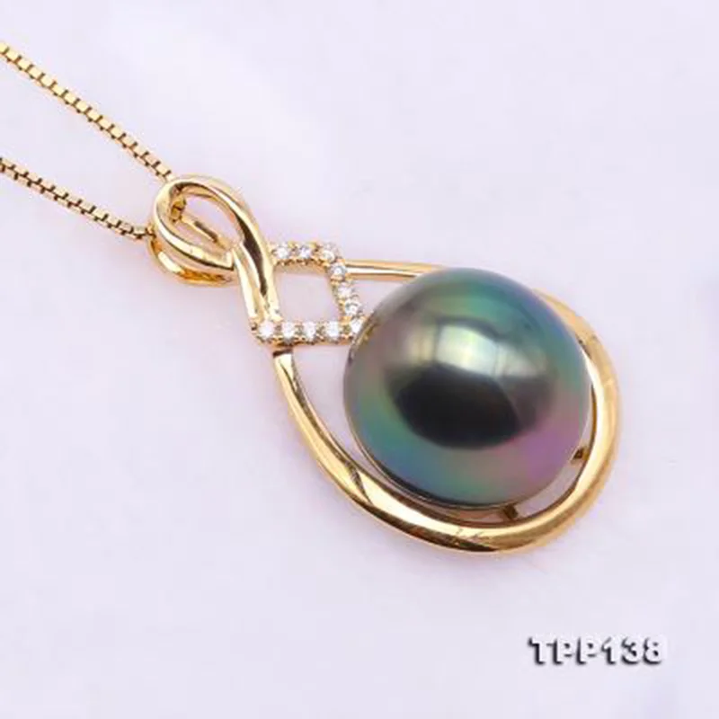 JYX изящный кулон 18K золотой круглый 11 5 мм павлин зеленый Tahitian культивированный