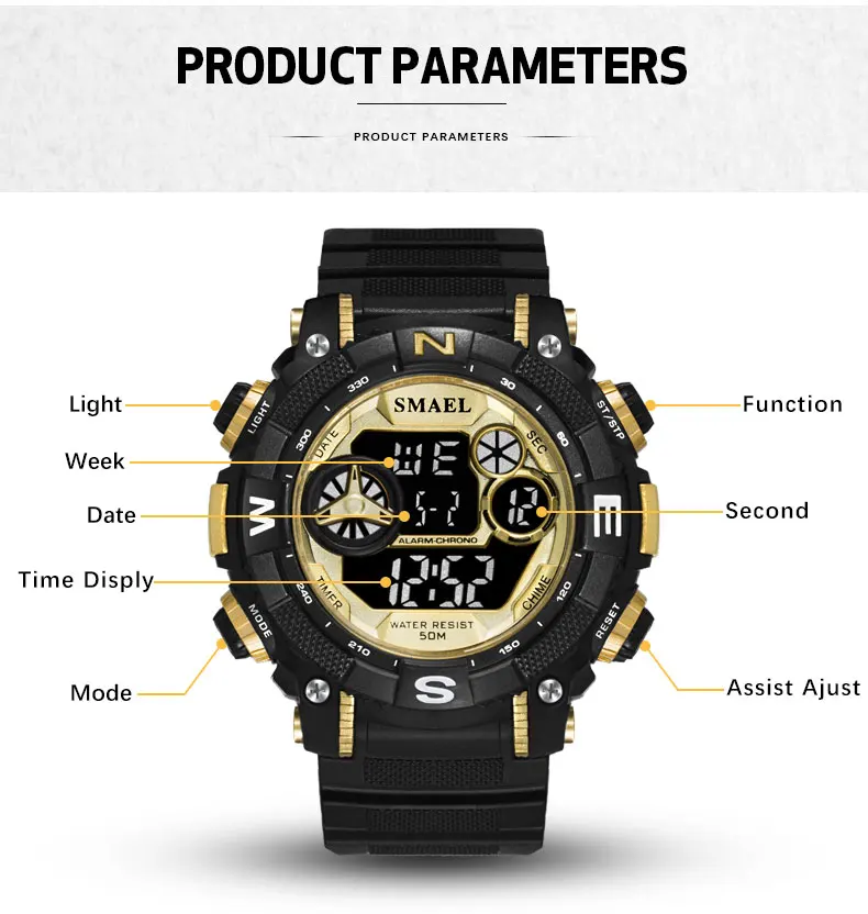 SMAEL цифровые часы Для мужчин наручные часы Дата Водонепроницаемый хронограф работает часы Montres Femmes спортивные часы Для мужчин s relogio masculino