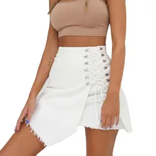 Новая летняя юбка с высокой талией из полиэстера, повседневная женская летняя ковбойская бандажная модная сексуальная униформа для девочек, мини-юбка